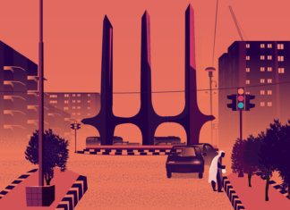 The Teen Talwar monument illustration