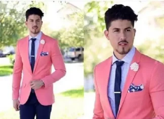 Two Buttons Pink Groom Suit