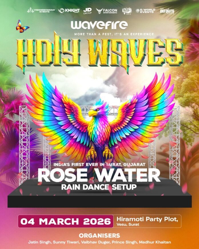 India’s 1st Rosewater Raindance Setup in Wavefire HolyWaves 2026 In Surat Gujarat. India’s 1st Rosewater Raindance Setup in Wavefire HolyWaves 2026 In Surat Gujarat.